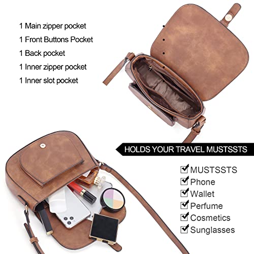 CLUCI Crossbody Saddle Bags for Women Purses Handbags for ladies Girls Travel Satchel Bag Vintage Leather Shoulder Bag