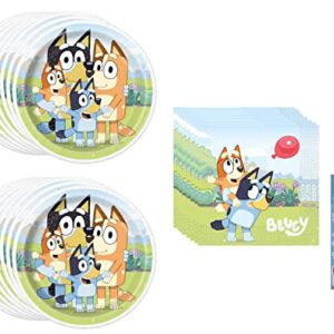 Unique Bluey Birthday Party Supplies Bundle Pack includes Lunch Paper Plates and Lunch Paper Napkins (Bundle for 16)