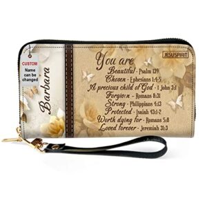 jesuspirit inspirational christian scripture you are beautiful gifts – religious personalized wristlet wallets faith gift for church ladies – spiritual custom leather clutch purse for women of god