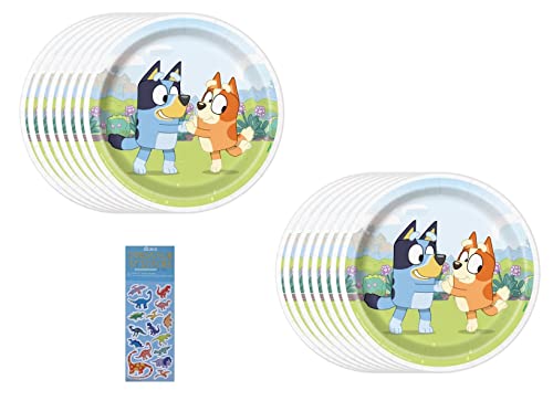 Unique Bluey Birthday Party Supplies Bundle Pack includes Dessert Cake Paper Plates - 16 Count