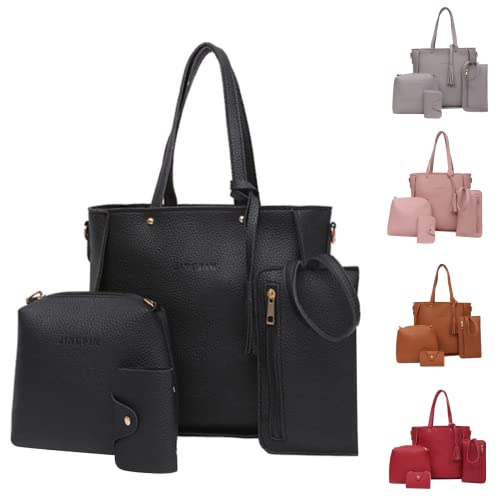 Handbags for Women 4Pcs Set Womens Tote Crossbody Bags Satchel Purse Wallet Fashion Trendy One Shoulder Bag