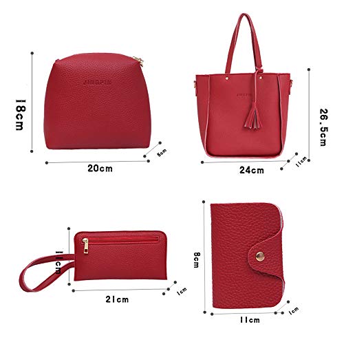 Handbags for Women 4Pcs Set Womens Tote Crossbody Bags Satchel Purse Wallet Fashion Trendy One Shoulder Bag