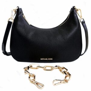 Michael Kors Ladies Shoulder Bag Cora Large Leather Chain Zip Pouchette (Black)