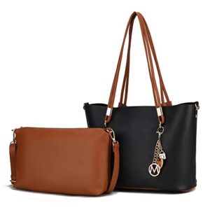 mkf collection tote bag & crossbody set, vegan leather top-handle shoulder bag handbag pouch purse