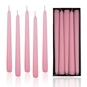 axiom-pack of 10 unscented taper candles-9.84 inches tall thicker candle set-9 hours burning time-premium quality wax dripless candlesticks for home décor wedding, party & valentines day (baby pink)