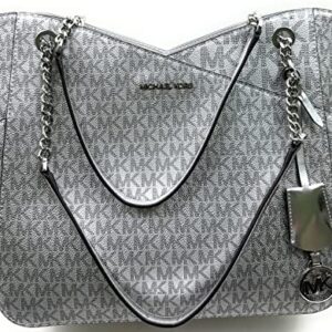 Michael Kors Large Jet Set Travel Chain Shoulder Tote (Silver)