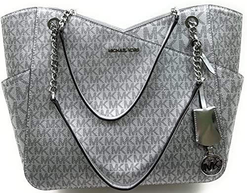 Michael Kors Large Jet Set Travel Chain Shoulder Tote (Silver)