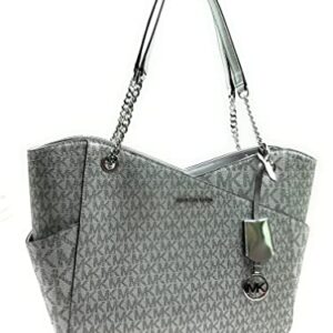 Michael Kors Large Jet Set Travel Chain Shoulder Tote (Silver)