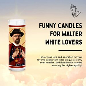 Bryan Cranston Celebrity Prayer Candle - Walter Funny White Saint Candle - 8 inch Glass Prayer Votive - 100% Handmade in USA - Funny Celeb Novelty Breaking Actor Bad TV Show Movie Gift