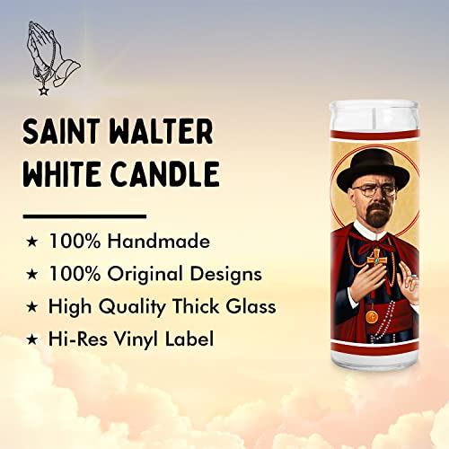 Bryan Cranston Celebrity Prayer Candle - Walter Funny White Saint Candle - 8 inch Glass Prayer Votive - 100% Handmade in USA - Funny Celeb Novelty Breaking Actor Bad TV Show Movie Gift