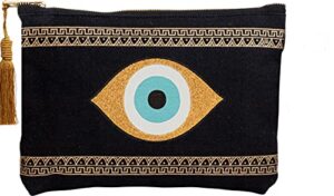 evil eye canvas small clutch handmade pouch bag beach meander zipper gift bag with tassel