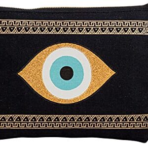 Evil Eye Canvas Small Clutch Handmade Pouch Bag Beach Meander Zipper Gift Bag with Tassel