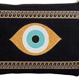 Evil Eye Canvas Small Clutch Handmade Pouch Bag Beach Meander Zipper Gift Bag with Tassel