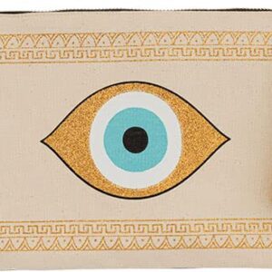 Evil Eye Canvas Small Clutch Handmade Pouch Bag Beach Meander Zipper Gift Bag with Tassel