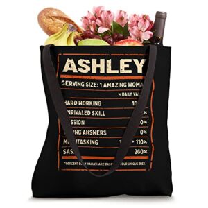 Ashley Nutrition Facts Personalized Girls Name Quirky Tote Bag