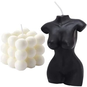 2 pieces bubble candle – cube soy wax candles,female body shaped candle, hand poured scented candle, cute wax candles home decor and gifting (white, black )