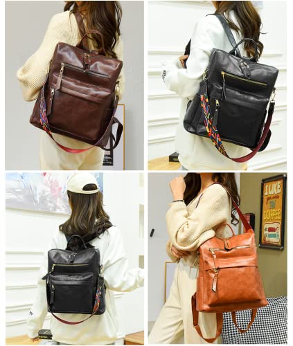 Logbagpa women Fashion backpack Purses PU Leather Anti Theft Large Ladies Handbags and Shoulder Travel Bags (3-BLACK)
