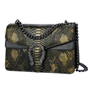 hundbright satchel purses and shoulder bag for women – fashion print pu leather handbag chain strap crossbody bag (z-bronze)