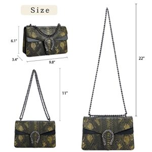 HUNDBRIGHT Satchel Purses and Shoulder Bag for Women - Fashion Print PU Leather Handbag Chain Strap Crossbody Bag (Z-Bronze)