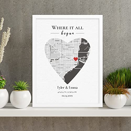 Where It All Began, Where We Met, Our First Date Map, Personalized Map for Him Her, Couple Wall Art, One Year Anniversary for Boyfriend Girlfriend Wife Husband