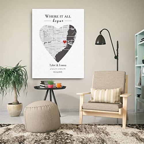 Where It All Began, Where We Met, Our First Date Map, Personalized Map for Him Her, Couple Wall Art, One Year Anniversary for Boyfriend Girlfriend Wife Husband