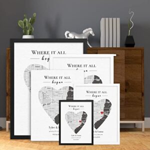 Where It All Began, Where We Met, Our First Date Map, Personalized Map for Him Her, Couple Wall Art, One Year Anniversary for Boyfriend Girlfriend Wife Husband