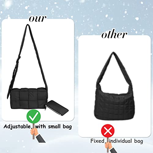 AICSOLL Puffer Woven Bag Women Cotton Padded Designer Crossbody Bags Woven Puffy Down Knitting Handbag Nylon Woven Purse Shoulder Bags