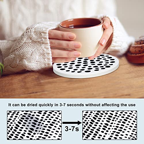 WYLHXYQQ Absorbent Ceramic Coaster，Drink Coasters Set of 6， with a Bracket, Cork Base, Heat Resistant Coaster, Suitable for Home, Kitchen, Bar, Office, Birthday Gift (Black and White dot)