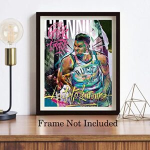 Basketball Stars Wall Art, Graffiti Basketball Art Prints, Stephen Curry Lebron James Giannis Antetokounmpo Canvas Motivational Posters for Boy's Room Man Cave Home Decor, 4-Set (8"x10" Unframed)