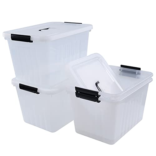 Farmoon 20 Quart Clear Latching Storage Bin with Handle, 4 Packs Plastic Storage Boxes