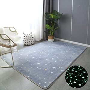 gefosin luminous area rug glow in the dark for bedroom living room, unique soft washable modern indoor rugs for children dorm home decor, blue galaxy 6.6×6.6 feet