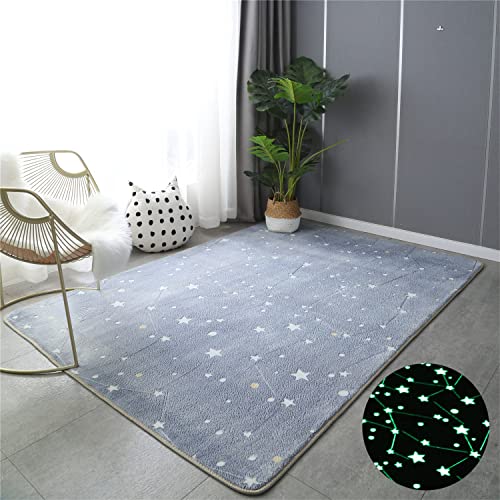 Gefosin Luminous Area Rug Glow in The Dark for Bedroom Living Room, Unique Soft Washable Modern Indoor Rugs for Children Dorm Home Decor, Blue Galaxy 6.6x6.6 Feet