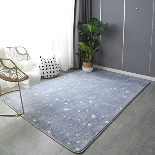 Gefosin Luminous Area Rug Glow in The Dark for Bedroom Living Room, Unique Soft Washable Modern Indoor Rugs for Children Dorm Home Decor, Blue Galaxy 6.6x6.6 Feet