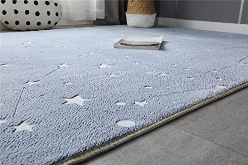 Gefosin Luminous Area Rug Glow in The Dark for Bedroom Living Room, Unique Soft Washable Modern Indoor Rugs for Children Dorm Home Decor, Blue Galaxy 6.6x6.6 Feet