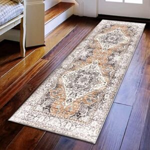 boho medallion hallway runner rug 2×6 persian distressed entry throw rug bohemian ultra thin stain resistant indoor rug non-slip washable low pile carpet for entrance living room bedroom dining table