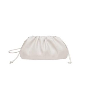 women’s cow leather bag cloud shoulder bag crossbody small bag pleated clutch soft leather dumpling bag largebags32cm white