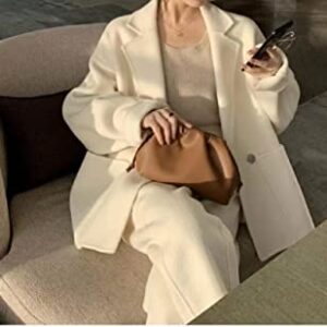 Women's Cow Leather Bag Cloud Shoulder Bag Crossbody Small Bag Pleated Clutch Soft Leather Dumpling Bag Largebags32cm White