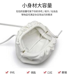 Women's Cow Leather Bag Cloud Shoulder Bag Crossbody Small Bag Pleated Clutch Soft Leather Dumpling Bag Largebags32cm White