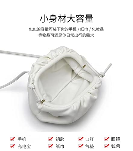 Women's Cow Leather Bag Cloud Shoulder Bag Crossbody Small Bag Pleated Clutch Soft Leather Dumpling Bag Largebags32cm White