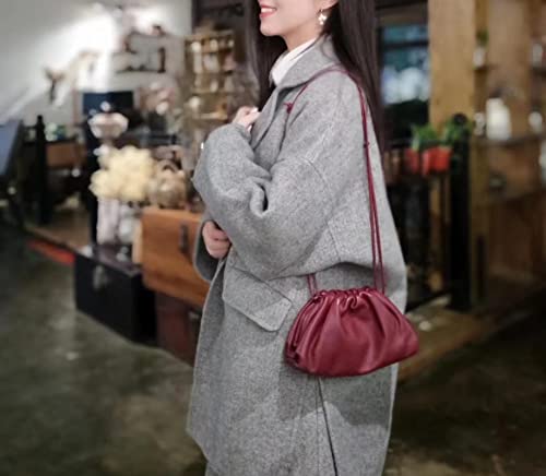 Women's Cow Leather Bag Cloud Shoulder Bag Crossbody Small Bag Pleated Clutch Soft Leather Dumpling Bag Largebags32cm White