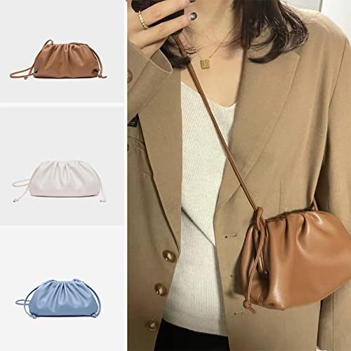 Women's Cow Leather Bag Cloud Shoulder Bag Crossbody Small Bag Pleated Clutch Soft Leather Dumpling Bag Largebags32cm White