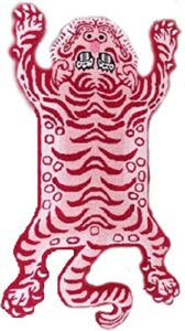 tibetan tiger print skin red pink area rug for home decor wall hanging for living room bedroom anti-slip rug by aftab collection 2x3 feet