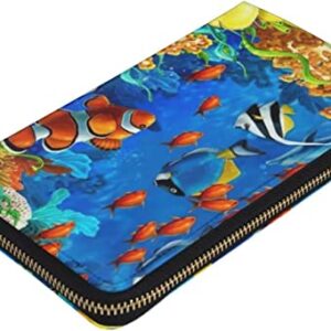 Fishes in Sea Tropical Leather Wallet Long Clutch Purse Fashion Wristlet Handbag