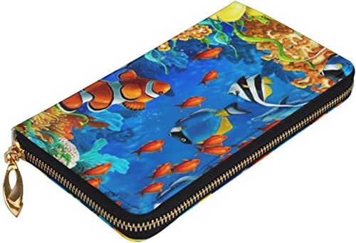 Fishes in Sea Tropical Leather Wallet Long Clutch Purse Fashion Wristlet Handbag