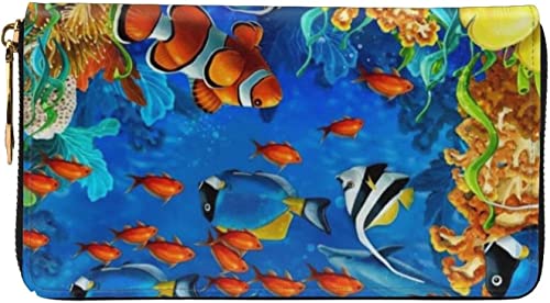 Fishes in Sea Tropical Leather Wallet Long Clutch Purse Fashion Wristlet Handbag