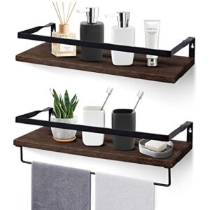 himaly floating shelves, wall mounted bathroom shelf with towel bar, floating wall shelves for bathroom, kitchen, bedroom, living room, deep brown (2 pieces)