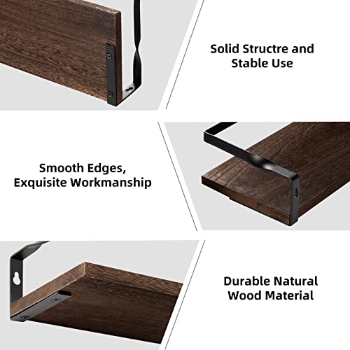 himaly Floating Shelves, Wall Mounted Bathroom Shelf with Towel Bar, Floating Wall Shelves for Bathroom, Kitchen, Bedroom, Living Room, Deep Brown (2 Pieces)