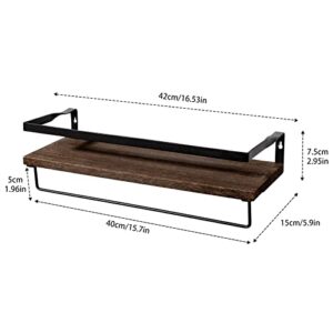 himaly Floating Shelves, Wall Mounted Bathroom Shelf with Towel Bar, Floating Wall Shelves for Bathroom, Kitchen, Bedroom, Living Room, Deep Brown (2 Pieces)