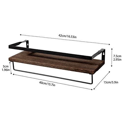 himaly Floating Shelves, Wall Mounted Bathroom Shelf with Towel Bar, Floating Wall Shelves for Bathroom, Kitchen, Bedroom, Living Room, Deep Brown (2 Pieces)