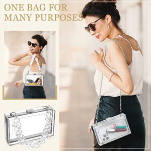 4 Pcs Women Clear Purse Acrylic Clear Clutch Bag Square Jelly Evening Bag with 2 Pcs Removable Gold Chain Strap Vintage Clear Cross Body Bag Transparent Cute Clutch Purse for Dinner Party Wedding